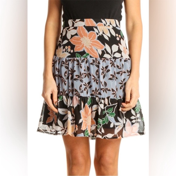 Loft Tiered Chiffon Floral Mini Skirt Peach/Blue NEW size 8 - Picture 1 of 7